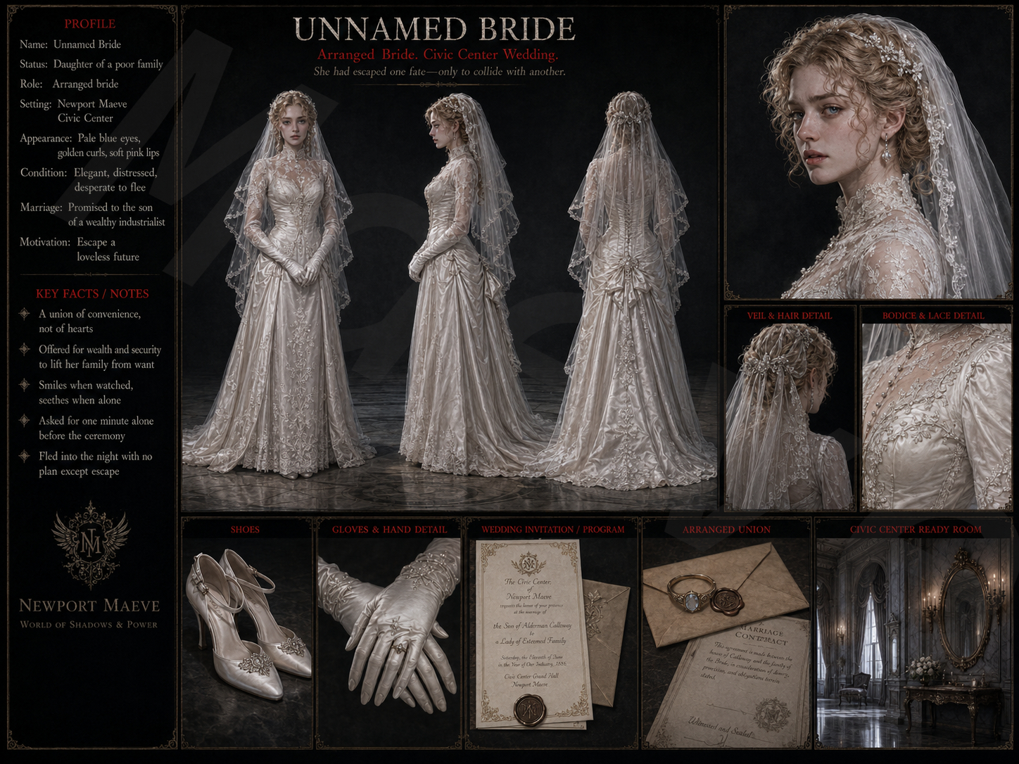 Unnamed Bride — Arranged Bride. Civic Center Wedding., a character from The Newport Maeve Chronicles